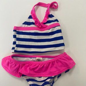 OshKosh Infant Girls 6 month Pink, Blue and White 2 piece swimsuit